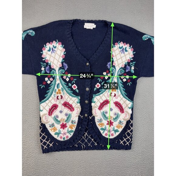 Vintage 90's Hand Knitted Cardigan Sweater Women's 1X Plus Heavy Cottage Core - Picture 3 of 7